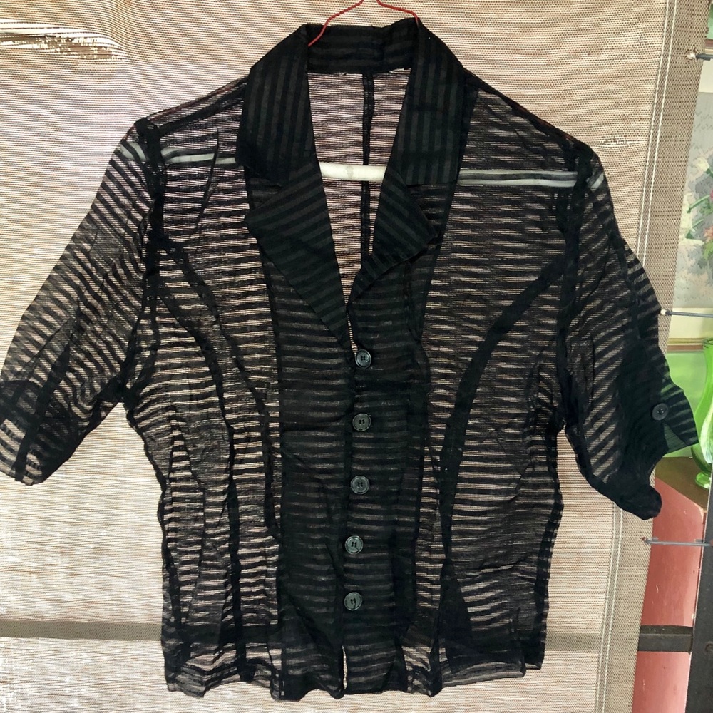 Vintage 1950s Sheer Striped Blouse Button Up Top